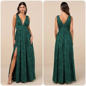 Lulus Maxi Dress Womens M Green Emerald Burnout Floral Sweet Sophistication Gala